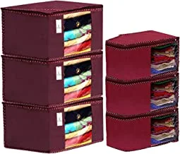 Kuber industries non woven 3 piece saree cover/cloth wardrobe organizer and 3 pieces blouse cover combo set (maroon)