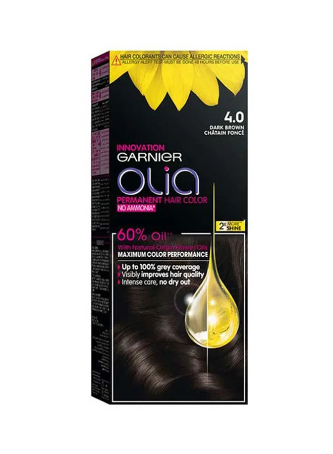 Garnier Olia No Ammonia Permanent Brilliant Color Oil-Rich Permanent Hair Color 4.0 Dark Brown