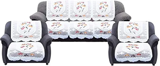 Kuber Industries Flower Cotton 6 Piece 5 Seater Sofa Cover Set -Ctktc28709, Beige, Cream, Standard
