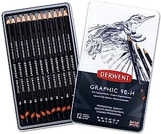 Derwent Soft Graphic Pencils In Metal Tin, 12-Pieces Set