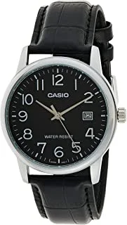 Casio Men's Black Dial Leather Band Watch - MTPV002L-1B