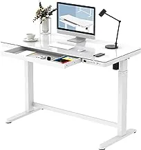 Mahmayi All-in-One Standing Desk with Adjustable Height | USB Charging| Table with Storage Drawer (White)