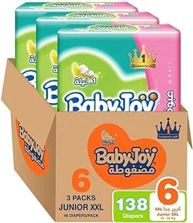 Babyjoy Compressed Diamond Pad, Size 6, Junior XXL, 16+ Kg, Giant Box, 138 Diapers