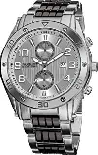 ساعة August Steiner Urban Tachymeter Bezel Fashion Watch - أرقام جريئة على المينا مع قرص فرعي ليوم من الأسبوع والتاريخ على سوار من الفولاذ المقاوم للصدأ باللونين الأسود والفضي - AS8070