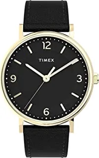 ساعة تيميكس ساوثفيو 41 ملم هيكل ذهبي للرجال بسوار جلدي أسود TW2U67600