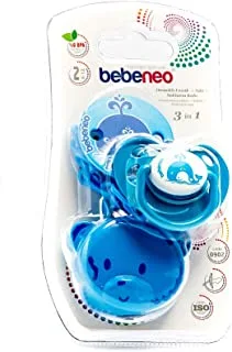 Bebeneo Orthodontic Soother With Holder And Protector Case, 3 In1-0902 Blue