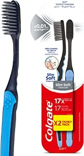 Colgate ToothBRush Slim Soft Charcoal Family Pack 2X, Multicolor