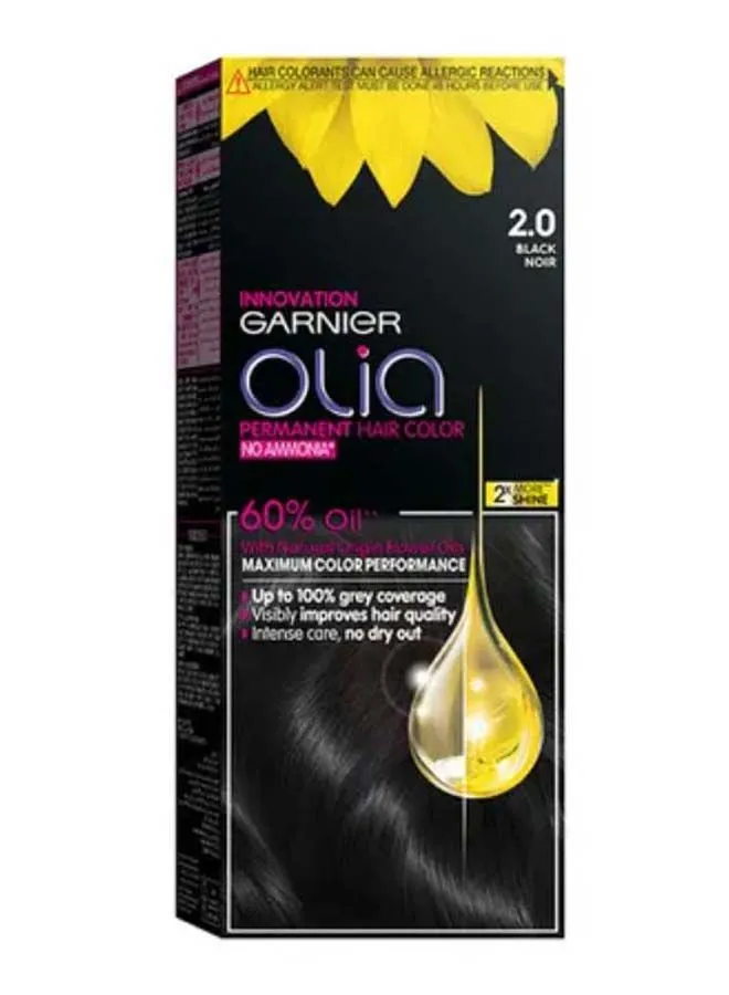 Garnier Olia No Ammonia 60% Oil-Rich Permanent Hair Color 2.0 Black 50g 50g 12ml