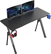 Gaming Desk 140Cm, Professional Gaming Table, Workstation Home Office Computer Desk With Large Carbon Fiber Surface Cup Holder Headphone Hook And Cable Clamp, Black, Blade Gt-V2 By Datazone