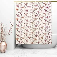 Kuber Industries Floral Design PVC Shower Curtain with Hooks - 54x84, Cream