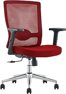 Mahmayi Sleekline T01B Red Office Chair – Mesh Ergonomic Chair For Office Cabin, Bay, Cubicle – Swivel Castor Wheels Adjustable Office Chair (Medium Back)