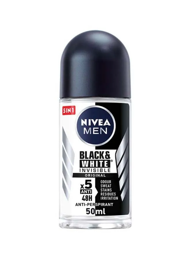 NIVEA Men Black And White Invisible Original, Antiperspirant For Men, Roll-On 50ml