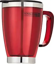 Royalford 14Oz Double Wall Travel Mug Portable With Comfortable High Grip Handle, & High Grade Stainless Steel Inner Hot & Cool, Leak Resistant Lid Preserves Flavour & Freshness, Multi