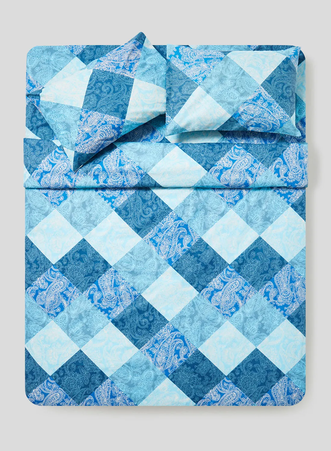 طقم غطاء لحاف أبيض بلاتينيوم من مزيج القطن المطبوع متعدد الألوان 220 × 240 سم