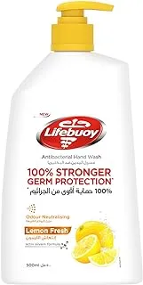 Lifebuoy Antibacterial Hand Wash, Lemon Fresh, for 100% stronger germ protection & odour removal, 500ml