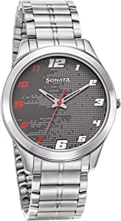 Sonata Rpm Dark Grey Dial Metal Strap Watch 77063Sm07