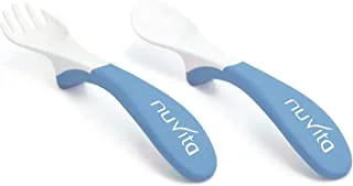 Nuvita easy eating plastic spoon and fork, set of 2 - blue