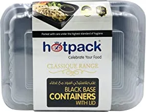 Soft N Cool, Hotpack - 5 Pieces Black Base Rectangular Microwavable Container With Lids 28 Ounce, PLASTIC, HSMBB8366