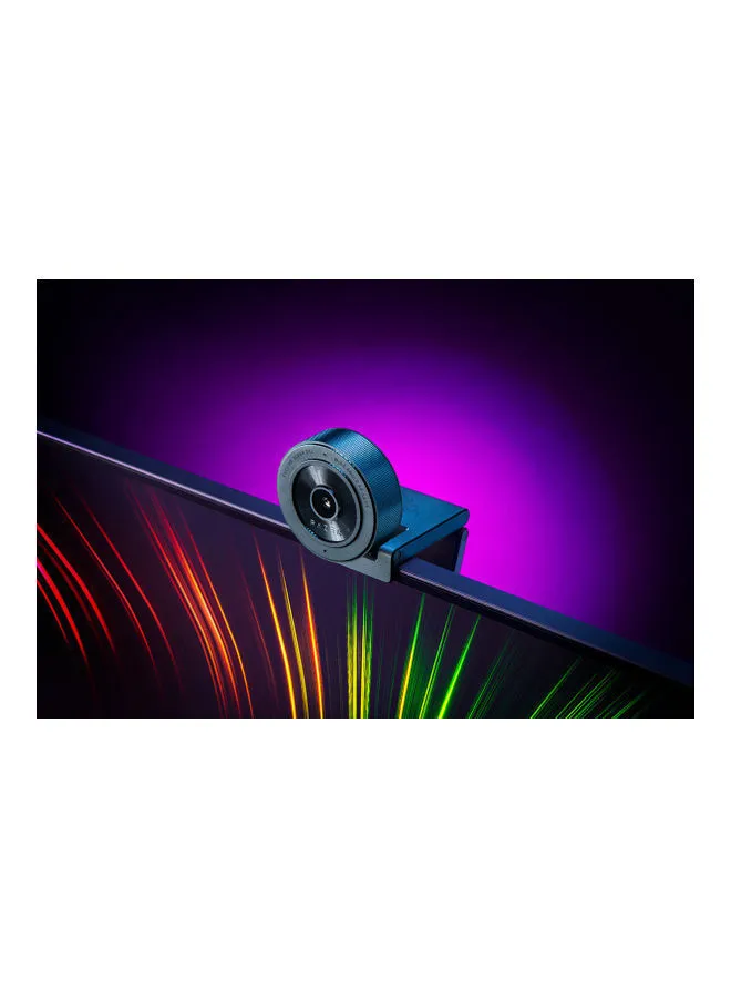 كاميرا ويب Razer Kiyo X Full HD: 1080p 30FPS أو 720p 60FPS - مجهزة بالتركيز التلقائي - إعدادات قابلة للتخصيص بالكامل - خيارات تركيب مرنة - مدمجة ومحمولة - التوصيل والتشغيل - أسود