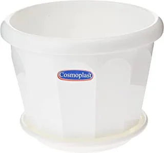 Cosmoplast Plastic Hexagonal Flowerpot 25 With Tray< White, IFFP25052WH