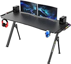 Gaming Desk 156 Cm, Professional Rgb Gaming Table, Workstation Home Office Computer Desk With Large Carbon Fiber Surface, Cup Holder, Headphone Hook And Cable Clamp, Black, Blade Gt-V2 Grb By Datazone