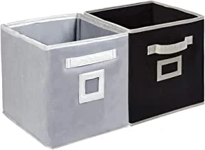 Kuber Industries Non Woven 2 Pieces Fabric Foldable Storage Cube Toy,Books,Shoes Storage Box With Handle,Extra Large (Grey & Black)-KUBMART2129