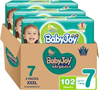 Babyjoy Compressed Diamond Pad, Size 7, 3XL, 18+ Kg, Mega Box, 102 Diapers