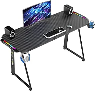 Gaming Desk 797 * 685 * 130Mm, Professional Rgb Gaming Table, Workstation Home Office Computer Desk With Large Carbon Fiber Surface, Cup Holder, Headphone Hook And Cable Clamp