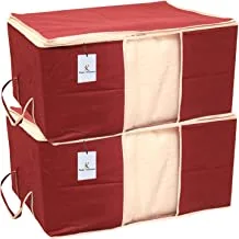 Kuber Industries Clothes Organizer|Foldable Blanket Storage|Underbed Storage Bag|Storage Bag For Comforters, blankets|2 Piece|MAROON
