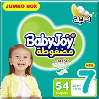 BabyJoy Compressed Diamond Pad Diaper, Size 7, Junior 3XL, 18+ Kg, Jumbo Box, 54 Diapers