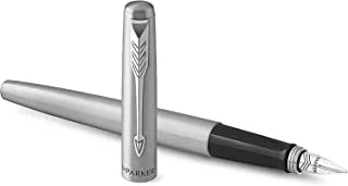 Parker Jotter Fountain Pen, Stainless Steel Body, Medium Point, Blue Ink, Includes Gift Box