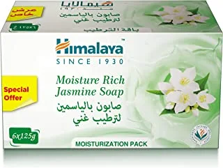 Himalaya Moisture Rich Jasmine Soap Bar, Uplifts Your Mood | Soothes and Hydrates Your Skin- 6x125gm