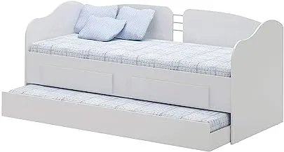 سرير ديتاليا خشبي مزدوج قابل للسحب بدرجين ، أبيض