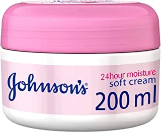 Johnson's 24 Hour Soft Moisture Body Cream, 200ml, Enriched with Shea Butter, Reduces Firmness, Flakiness & Dullness, Moisturizing Cream