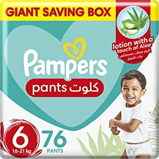 Pampers Aloe Vera, Size 6, Large, 16-21kg, Giant Pack, 76 Pants Diapers