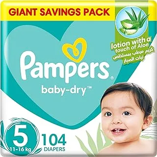 Pampers Aloe Vera, Size 5, Junior, 11-16kg, Giant Pack, 104 Taped Diapers