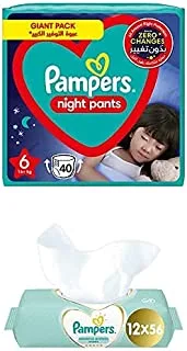 Pampers Baby-Dry Night, Size 6, 160 Diaper Pants + 672 Sensitive Protect Wet Wipes