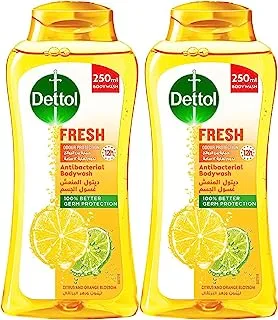 Dettol Fresh Shower Gel & Body Wash, Citrus & Orange Blossom Fragrance for Effective Germ Protection & Personal Hygiene, 250ml (Pack of 2)