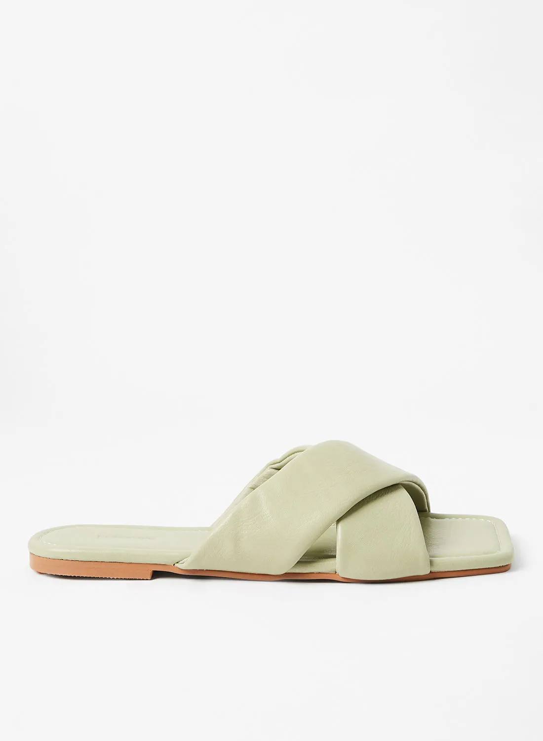 Reserved Faux Leather Flat Sandals Pale Green