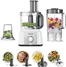 Kenwood Food Processor 1000W Multi-Functional With 3L Bowl, 2 Stainless Steel Disks, Blender, Grinder Mill, Whisk, Dough Maker Fdp65.400Wh White,