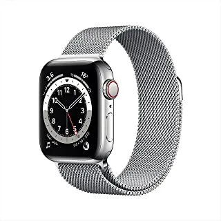 Apple Watch Series 6 Gps + Cellular ، هيكل من الفولاذ المقاوم للصدأ فضي 40 ملم مع حلقة ميلانيز فضية