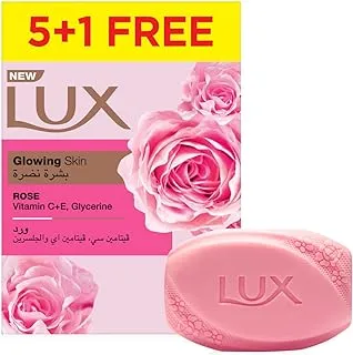 LUX Bar Soap for glowing skin, Rose, with Vitamin C, E, and Glycerine, 170g (Pack of 6)