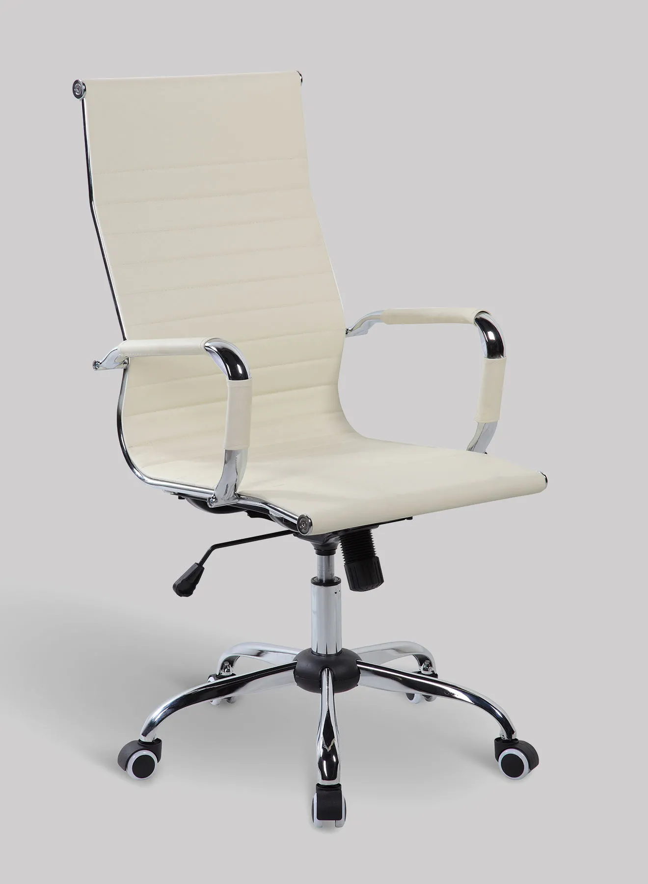 ebb & flow Office Chair Luxurious - In Cream White Pu Backrest And Stainless Steel Swivel Wheel Chair - Size 88 X 36 X 58 For Your Perfect As Home Office Chair