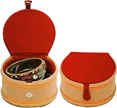 KUBER INDUSTRIES KUBMART07686 Wooden 2 Pieces Velvet Small Round Bangle Box, Maroon, 11 x 10 x 4 cm