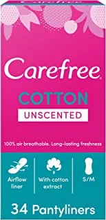 Carefree Panty Liners, Cotton, Unscented, Pack of 34