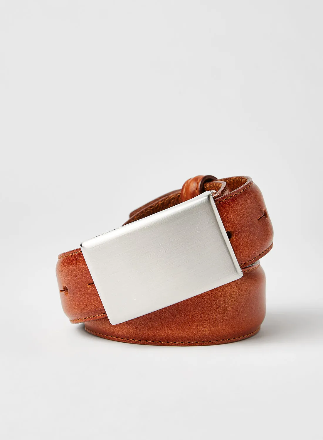 Selected Homme Plate-Buckle Leather Belt Cognac