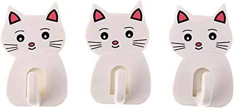 Lawazim Cat Shaped Adhesive Hook White/Black/Red 6.7x4.5CM 3 Piece | Wall Hangers Stick on Shower Home Bathroom Kitchen Door Ideal for Robes, Umbrellas, Clothes, Bags, Coats