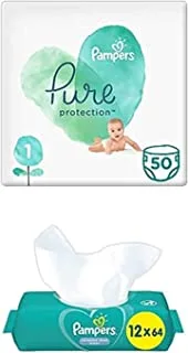 Pampers Pure Protection, Size 1, 250 Diapers + 768 Complete Clean Wet Wipes