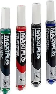 قلم سبورة أبيض من Pentel Maxiflo رفيع برأس إزميل 4 قطع ، متنوع
