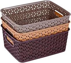 Kuber Industries Storage Baskets With Lid|Plastic Storage Bins|Lidded Knit Storage Organizer Bins|3 Piece (MULTI)